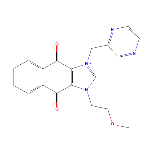 1-(2-methoxyethyl)-2-methyl-3-(pyrazin-2-ylmethyl)benzo[f]benzimidazol-3-ium-4,9-dione (CAS: 753440-91-4) - Chemical Structure and Molecular Formula 