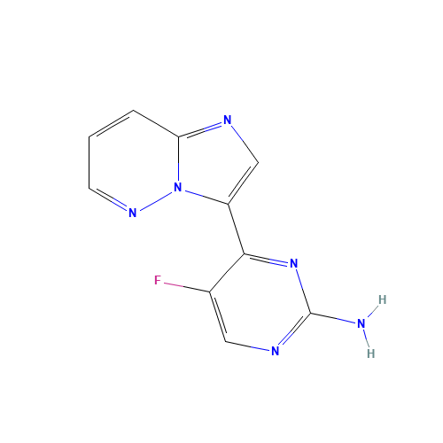 5-fluoro-4-imidazo[1,2-b]pyridazin-3-ylpyrimidin-2-amine (CAS: 1131604-83-5) - Chemical Structure and Molecular Formula 