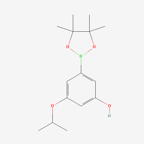 3-propan-2-yloxy-5-(4,4,5,5-tetramethyl-1,3,2-dioxaborolan-2-yl)phenol (CAS: 1235566-58-1) - Chemical Structure and Molecular Formula 
