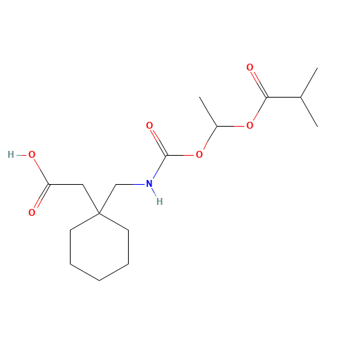 2-[1-[[1-(2-methylpropanoyloxy)ethoxycarbonylamino]methyl]cyclohexyl]acetic acid (CAS: 478296-72-9) - Chemical Structure and Molecular Formula 