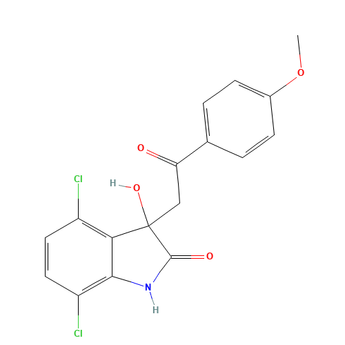 4,7-dichloro-3-hydroxy-3-[2-(4-methoxyphenyl)-2-oxoethyl]-1H-indol-2-one (CAS: 1037184-44-3) - Chemical Structure and Molecular Formula 