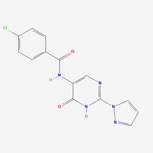 4-chloro-N-(6-oxo-2-pyrazol-1-yl-1H-pyrimidin-5-yl)benzamide (CAS: 1343457-48-6) - Chemical Structure and Molecular Formula 