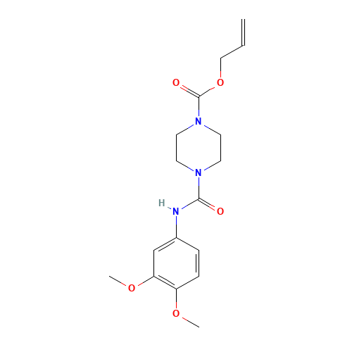 prop-2-enyl 4-[(3,4-dimethoxyphenyl)carbamoyl]piperazine-1-carboxylate (CAS: 75289-77-9) - Chemical Structure and Molecular Formula 