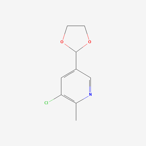 3-chloro-5-(1,3-dioxolan-2-yl)-2-methylpyridine (CAS: 1198016-38-4) - Chemical Structure and Molecular Formula 