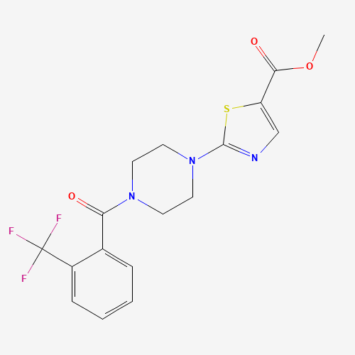 methyl 2-[4-[2-(trifluoromethyl)benzoyl]piperazin-1-yl]-1,3-thiazole-5-carboxylate (CAS: 881384-32-3) - Chemical Structure and Molecular Formula 