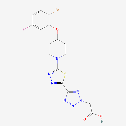 2-[5-[5-[4-(2-bromo-5-fluorophenoxy)piperidin-1-yl]-1,3,4-thiadiazol-2-yl]tetrazol-2-yl]acetic acid (CAS: 1030612-87-3) - Chemical Structure and Molecular Formula 