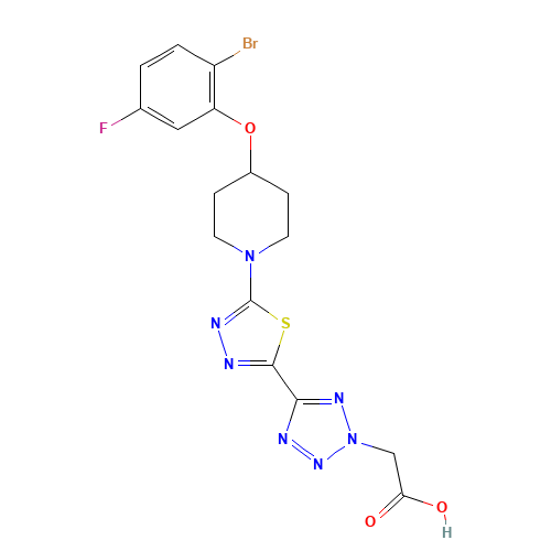 2-[5-[5-[4-(2-bromo-5-fluorophenoxy)piperidin-1-yl]-1,3,4-thiadiazol-2-yl]tetrazol-2-yl]acetic acid (CAS: 1030612-87-3) - Related Chemical Product