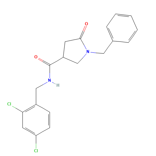 1-benzyl-N-[(2,4-dichlorophenyl)methyl]-5-oxopyrrolidine-3-carboxamide (CAS: 851269-75-5) - Chemical Structure and Molecular Formula 