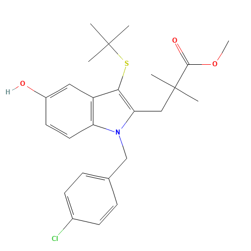 methyl 3-[3-tert-butylsulfanyl-1-[(4-chlorophenyl)methyl]-5-hydroxyindol-2-yl]-2,2-dimethylpropanoate (CAS: 136694-17-2) - Related Chemical Product