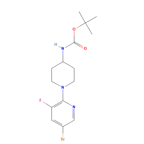 tert-butyl N-[1-(5-bromo-3-fluoropyridin-2-yl)piperidin-4-yl]carbamate (CAS: 1289057-08-4) - Chemical Structure and Molecular Formula 