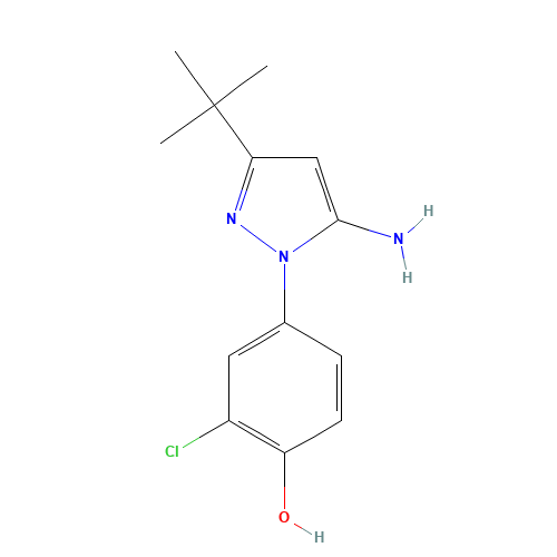 4-(5-amino-3-tert-butylpyrazol-1-yl)-2-chlorophenol (CAS: 945994-86-5) - Chemical Structure and Molecular Formula 