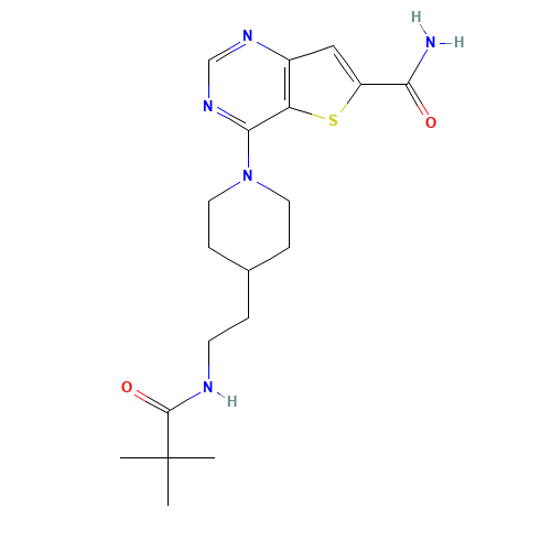 4-[4-[2-(2,2-dimethylpropanoylamino)ethyl]piperidin-1-yl]thieno[3,2-d]pyrimidine-6-carboxamide (CAS: 1431411-60-7) - Related Chemical Product