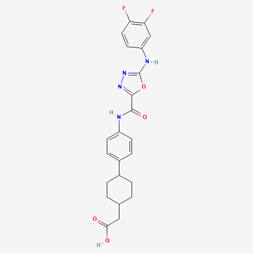 2-[4-[4-[[5-(3,4-difluoroanilino)-1,3,4-oxadiazole-2-carbonyl]amino]phenyl]cyclohexyl]acetic acid (CAS: 892489-52-0) - Chemical Structure and Molecular Formula 
