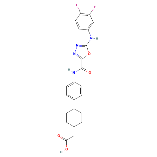 2-[4-[4-[[5-(3,4-difluoroanilino)-1,3,4-oxadiazole-2-carbonyl]amino]phenyl]cyclohexyl]acetic acid (CAS: 892489-52-0) - Related Chemical Product