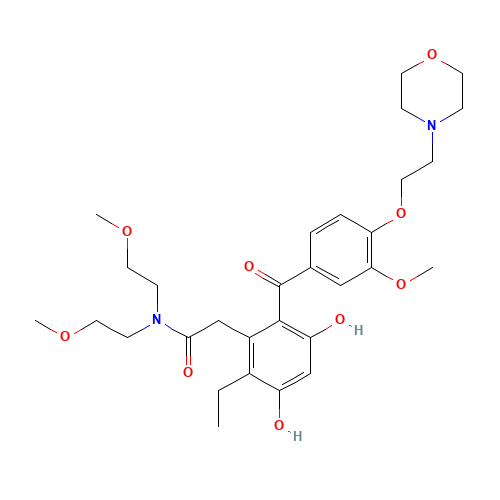 2-[2-ethyl-3,5-dihydroxy-6-[3-methoxy-4-(2-morpholin-4-ylethoxy)benzoyl]phenyl]-N,N-bis(2-methoxyethyl)acetamide (CAS: 819812-04-9) - Related Chemical Product