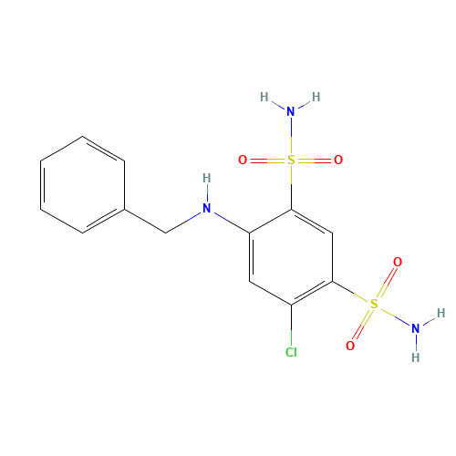 4-(benzylamino)-6-chlorobenzene-1,3-disulfonamide (CAS: 14558-86-2) - Chemical Structure and Molecular Formula 