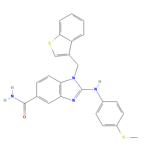 1-(1-benzothiophen-3-ylmethyl)-2-(4-methylsulfanylanilino)benzimidazole-5-carboxamide (CAS: 1092830-91-5) - Chemical Structure and Molecular Formula 
