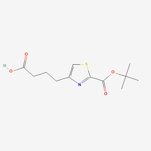 4-[2-[(2-methylpropan-2-yl)oxycarbonyl]-1,3-thiazol-4-yl]butanoic acid (CAS: 332883-40-6) - Chemical Structure and Molecular Formula 