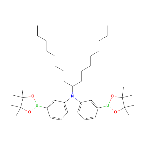 9-heptadecan-9-yl-2,7-bis(4,4,5,5-tetramethyl-1,3,2-dioxaborolan-2-yl)carbazole (CAS: 958261-51-3) - Chemical Structure and Molecular Formula 