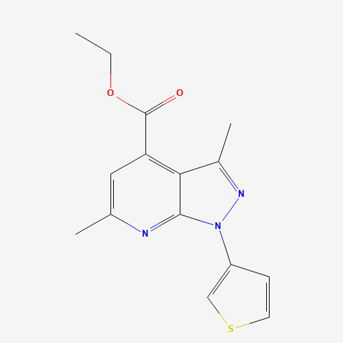 ethyl 3,6-dimethyl-1-thiophen-3-ylpyrazolo[3,4-b]pyridine-4-carboxylate (CAS: 1417333-01-7) - Chemical Structure and Molecular Formula 