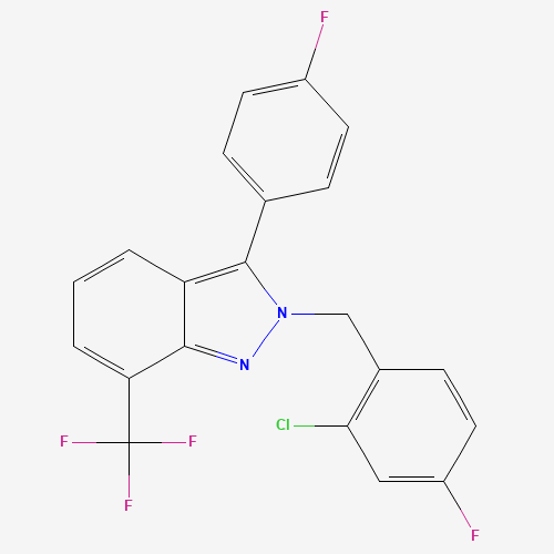 2-[(2-chloro-4-fluorophenyl)methyl]-3-(4-fluorophenyl)-7-(trifluoromethyl)indazole (CAS: 875787-07-8) - Chemical Structure and Molecular Formula 
