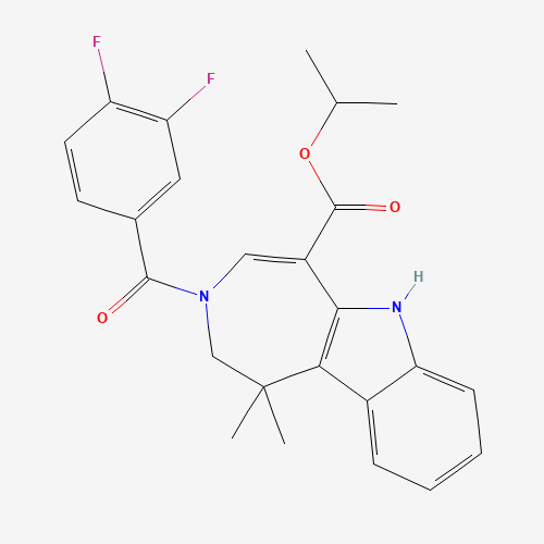 propan-2-yl 3-(3,4-difluorobenzoyl)-1,1-dimethyl-2,6-dihydroazepino[4,5-b]indole-5-carboxylate (CAS: 629664-81-9) - Chemical Structure and Molecular Formula 