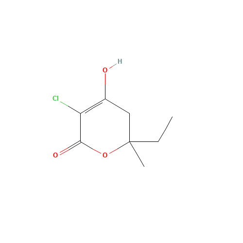 5-chloro-2-ethyl-4-hydroxy-2-methyl-3H-pyran-6-one (CAS: 749933-18-4) - Chemical Structure and Molecular Formula 