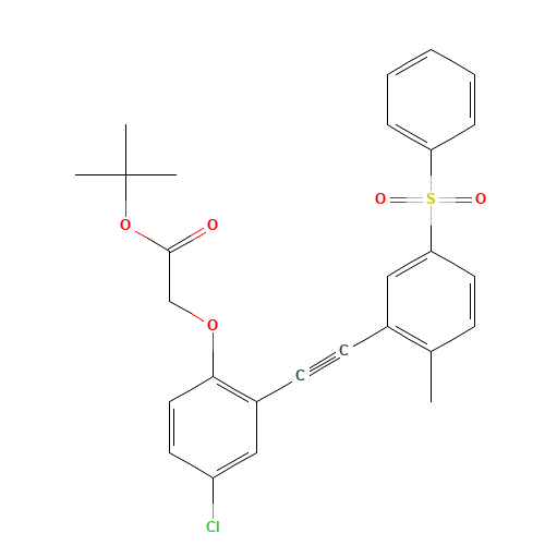 tert-butyl 2-[2-[2-[5-(benzenesulfonyl)-2-methylphenyl]ethynyl]-4-chlorophenoxy]acetate (CAS: 1240287-73-3) - Chemical Structure and Molecular Formula 