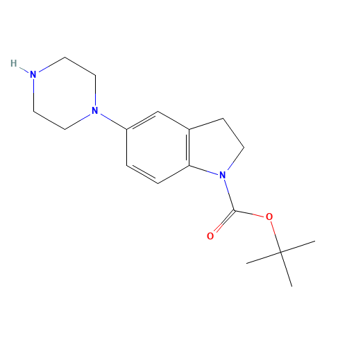 tert-butyl 5-piperazin-1-yl-2,3-dihydroindole-1-carboxylate (CAS: 868244-60-4) - Chemical Structure and Molecular Formula 