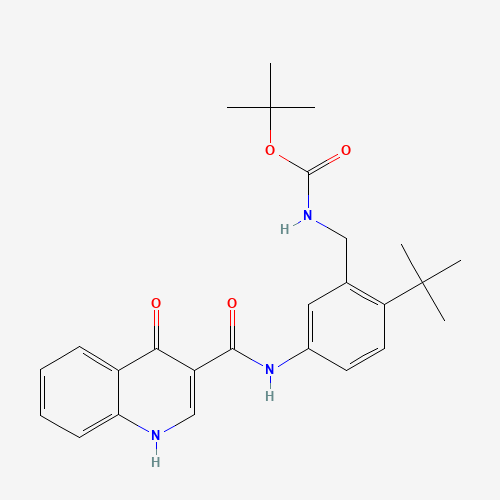 tert-butyl N-[[2-tert-butyl-5-[(4-oxo-1H-quinoline-3-carbonyl)amino]phenyl]methyl]carbamate (CAS: 873054-75-2) - Chemical Structure and Molecular Formula 