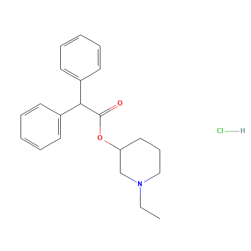 (1-ethylpiperidin-3-yl) 2,2-diphenylacetate;hydrochloride (CAS: 129-77-1) - Chemical Structure and Molecular Formula 