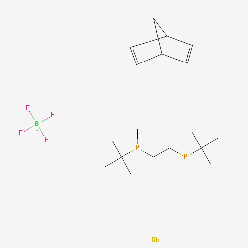 bicyclo[2.2.1]hepta-2,5-diene;tert-butyl-[2-[tert-butyl(methyl)phosphanyl]ethyl]-methylphosphane;rhodium;tetrafluoroborate (CAS: 203000-59-3) - Chemical Structure and Molecular Formula 