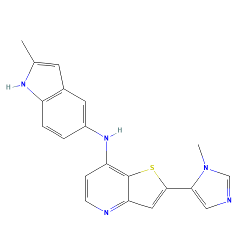 2-(3-methylimidazol-4-yl)-N-(2-methyl-1H-indol-5-yl)thieno[3,2-b]pyridin-7-amine (CAS: 225382-63-8) - Related Chemical Product