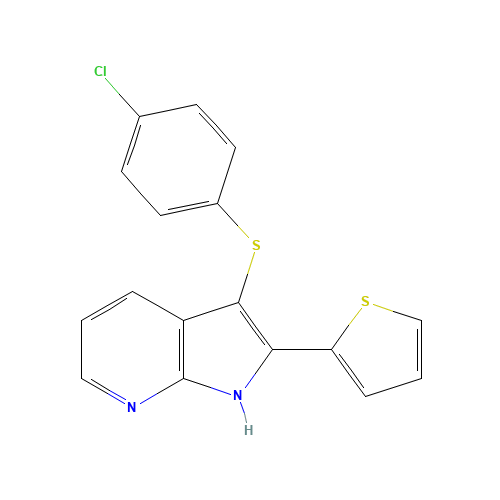 3-(4-chlorophenyl)sulfanyl-2-thiophen-2-yl-1H-pyrrolo[2,3-b]pyridine (CAS: 1346524-80-8) - Chemical Structure and Molecular Formula 