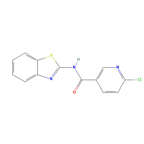 N-(1,3-benzothiazol-2-yl)-6-chloropyridine-3-carboxamide (CAS: 383864-95-7) - Chemical Structure and Molecular Formula 