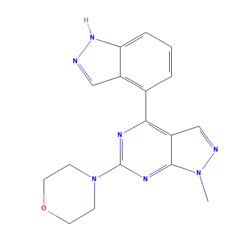 4-[4-(1H-indazol-4-yl)-1-methylpyrazolo[3,4-d]pyrimidin-6-yl]morpholine (CAS: 1292901-30-4) - Chemical Structure and Molecular Formula 