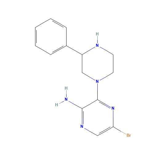 5-bromo-3-(3-phenylpiperazin-1-yl)pyrazin-2-amine (CAS: 893612-07-2) - Chemical Structure and Molecular Formula 