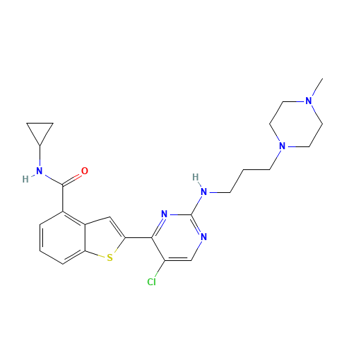 2-[5-chloro-2-[3-(4-methylpiperazin-1-yl)propylamino]pyrimidin-4-yl]-N-cyclopropyl-1-benzothiophene-4-carboxamide (CAS: 946518-61-2) - Related Chemical Product