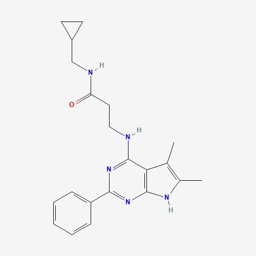 N-(cyclopropylmethyl)-3-[(5,6-dimethyl-2-phenyl-7H-pyrrolo[2,3-d]pyrimidin-4-yl)amino]propanamide (CAS: 251946-11-9) - Chemical Structure and Molecular Formula 