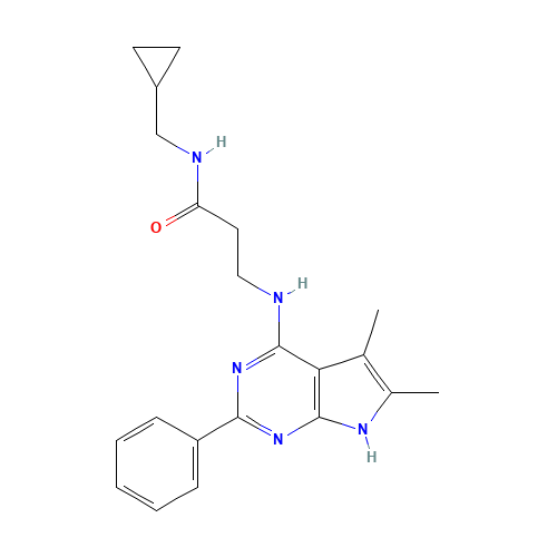 N-(cyclopropylmethyl)-3-[(5,6-dimethyl-2-phenyl-7H-pyrrolo[2,3-d]pyrimidin-4-yl)amino]propanamide (CAS: 251946-11-9) - Related Chemical Product