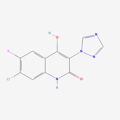 7-chloro-4-hydroxy-6-iodo-3-(1,2,4-triazol-1-yl)-1H-quinolin-2-one (CAS: 1398340-15-2) - Chemical Structure and Molecular Formula 