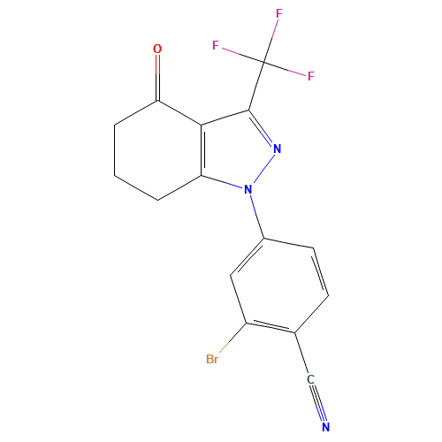 2-bromo-4-[4-oxo-3-(trifluoromethyl)-6,7-dihydro-5H-indazol-1-yl]benzonitrile (CAS: 1246307-34-5) - Chemical Structure and Molecular Formula 