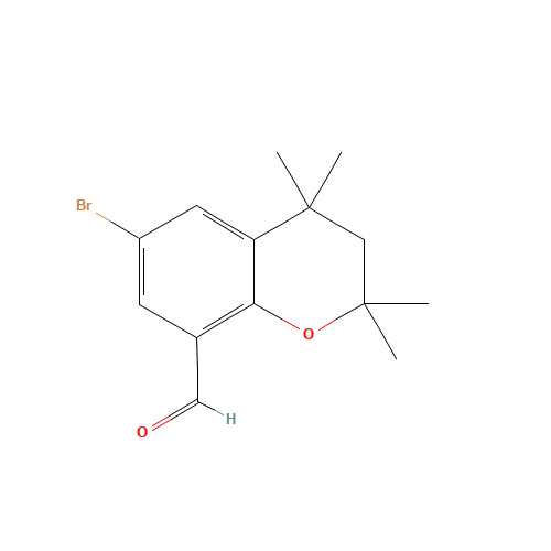 6-bromo-2,2,4,4-tetramethyl-3H-chromene-8-carbaldehyde (CAS: 345964-32-1) - Chemical Structure and Molecular Formula 