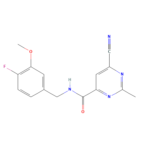 6-cyano-N-[(4-fluoro-3-methoxyphenyl)methyl]-2-methylpyrimidine-4-carboxamide (CAS: 1112178-42-3) - Chemical Structure and Molecular Formula 