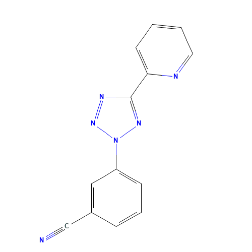 3-(5-pyridin-2-yltetrazol-2-yl)benzonitrile (CAS: 507268-13-5) - Chemical Structure and Molecular Formula 