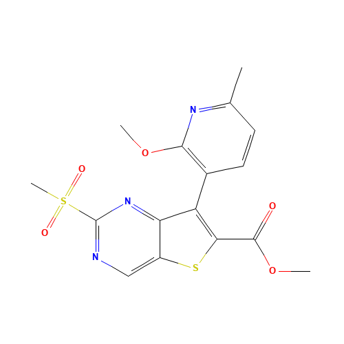 methyl 7-(2-methoxy-6-methylpyridin-3-yl)-2-methylsulfonylthieno[3,2-d]pyrimidine-6-carboxylate (CAS: 1462950-43-1) - Chemical Structure and Molecular Formula 