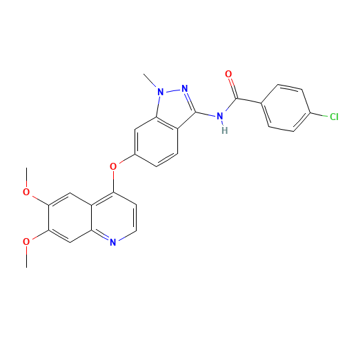 4-chloro-N-[6-(6,7-dimethoxyquinolin-4-yl)oxy-1-methylindazol-3-yl]benzamide (CAS: 862178-89-0) - Chemical Structure and Molecular Formula 