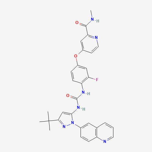 4-[4-[(5-tert-butyl-2-quinolin-6-ylpyrazol-3-yl)carbamoylamino]-3-fluorophenoxy]-N-methylpyridine-2-carboxamide (CAS: 1020172-07-9) - Related Chemical Product