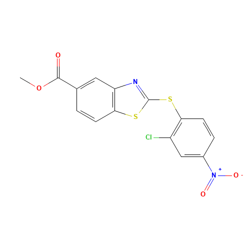 methyl 2-(2-chloro-4-nitrophenyl)sulfanyl-1,3-benzothiazole-5-carboxylate (CAS: 315228-84-3) - Related Chemical Product
