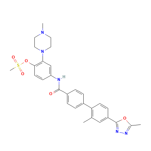 [4-[[4-[2-methyl-4-(5-methyl-1,3,4-oxadiazol-2-yl)phenyl]benzoyl]amino]-2-(4-methylpiperazin-1-yl)phenyl] methanesulfonate (CAS: 256227-78-8) - Chemical Structure and Molecular Formula 